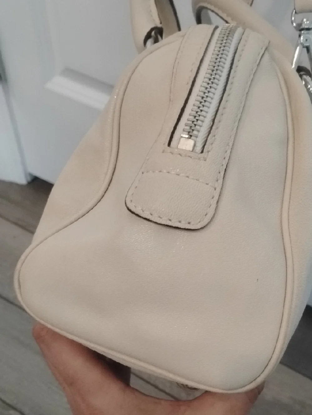 Michael Kors Cream Leather Satchel with Silver-Tone Lock